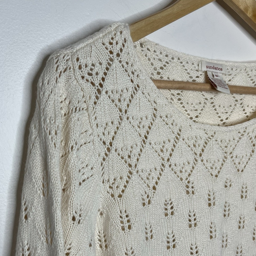 Sundance Pointelle Knit Sweater Ivory Cream Womens Size M Boho Cottagecore - Picture 2 of 6